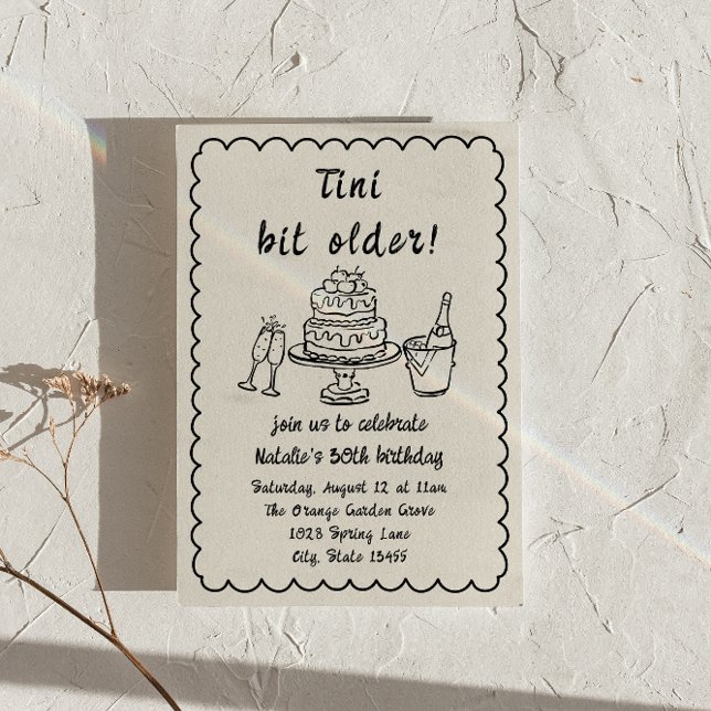 30th Hand Drawn Champagne Cake Fun Birthday Party Invitation (Creator Uploaded)