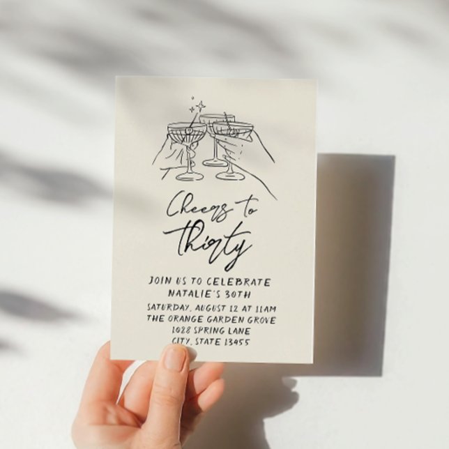 30th Hand Drawn Cheers To Thirty Retro Birthday Invitation (Creator Uploaded)
