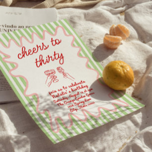 30th Hand Drawn Colourful Stripes Birthday Party  Invitation
