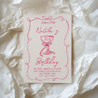 30th Hand Drawn Pink Bow Martini Doddle Birthday