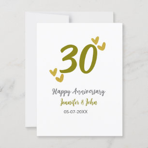 30th happy anniversary golden gray wedding couple  postcard