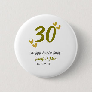 30th happy anniversary golden grey wedding couple 6 cm round badge