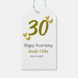 30th happy anniversary golden grey wedding couple  gift tags