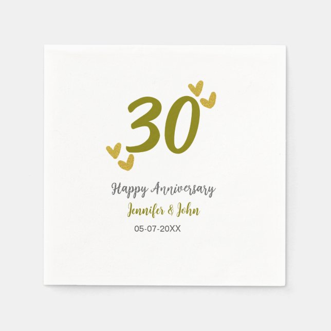 30th happy anniversary golden grey wedding couple  napkin (Front)