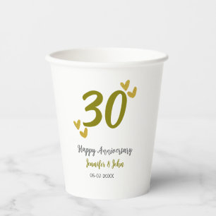 30th happy anniversary golden grey wedding couple paper cups