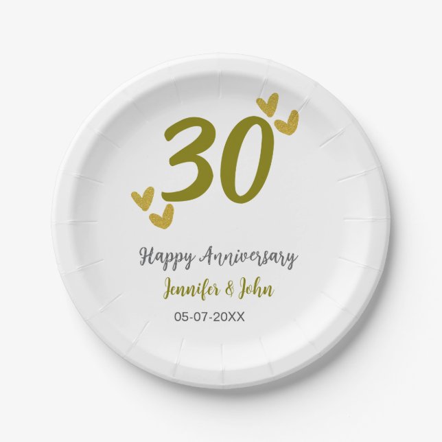30th happy anniversary golden grey wedding couple  paper plate (Front)