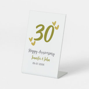 30th happy anniversary golden grey wedding couple  pedestal sign