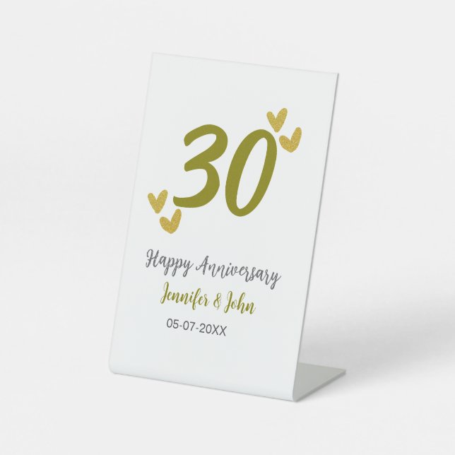 30th happy anniversary golden grey wedding couple  pedestal sign (Front)