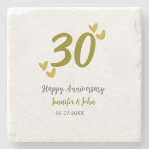 30th happy anniversary golden grey wedding couple stone coaster