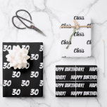 30th Happy Birthday Custom Name Black White Wrapping Paper Sheet<br><div class="desc">Add a Name,  Customise the Age and say Happy Birthday with this multi-sheet gift wrap in black and white to help someone special celebrate the big 30th Birthday.  Three separate Wrapping Paper Sheets to Customise.</div>