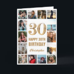 30th Happy Birthday Gold and White Photo Collage Card<br><div class="desc">30th Happy Birthday Gold and White Photo Collage Birthday Card. For further customisation,  please click the "Customise it" button and use our design tool to modify this template.</div>