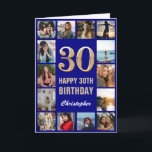 30th Happy Birthday Navy Blue & Gold Photo Collage Card<br><div class="desc">30th Happy Birthday Navy Blue and Gold Photo Collage Birthday Card. For further customisation,  please click the "Customise it" button and use our design tool to modify this template.</div>