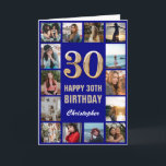 30th Happy Birthday Navy Blue & Gold Photo Collage Card<br><div class="desc">30th Happy Birthday Navy Blue and Gold Photo Collage Birthday Card. For further customisation,  please click the "Customise it" button and use our design tool to modify this template.</div>