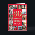 30th Happy Birthday Red and Gold Photo Collage Card<br><div class="desc">30th Happy Birthday Red and Gold Photo Collage Birthday Card. For further customisation,  please click the "Customise it" button and use our design tool to modify this template.</div>