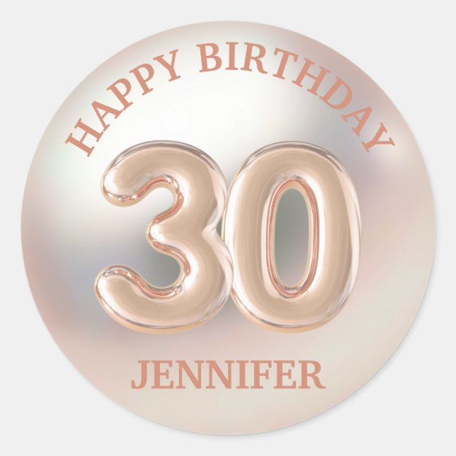 30th happy birthday rose gold stylish modern classic round sticker (Front)