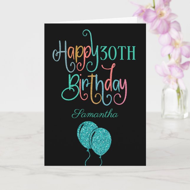 30th Happy Birthday Stylish Text Name Colourful Card (Orchid)