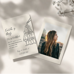 30th Illustrated Champagne Tower Photo Birthday Invitation