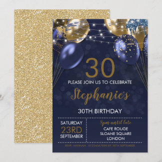 30th Invite Navy Gold Invitation