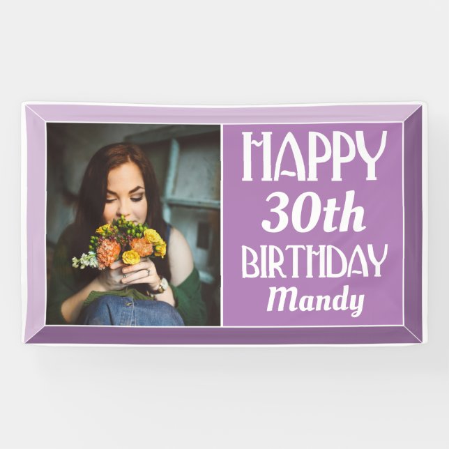 30th Lavender Art Deco Photo Birthday Banner (Horizontal)