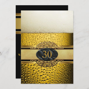 30th Mans Beer Black Gold Birthday Party Invitation