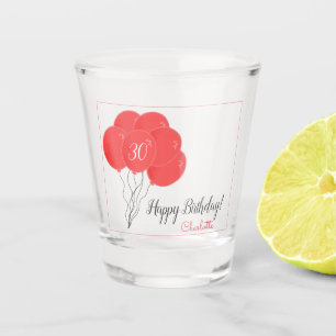 30th or any birthday pink balloon shot glass