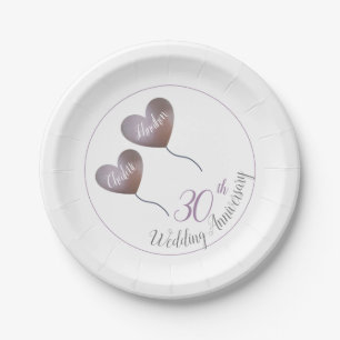 30th or any Pearl Wedding Anniversary pink Paper Plate