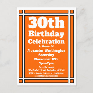 30th Orange Simple Birthday Invitation Postcard