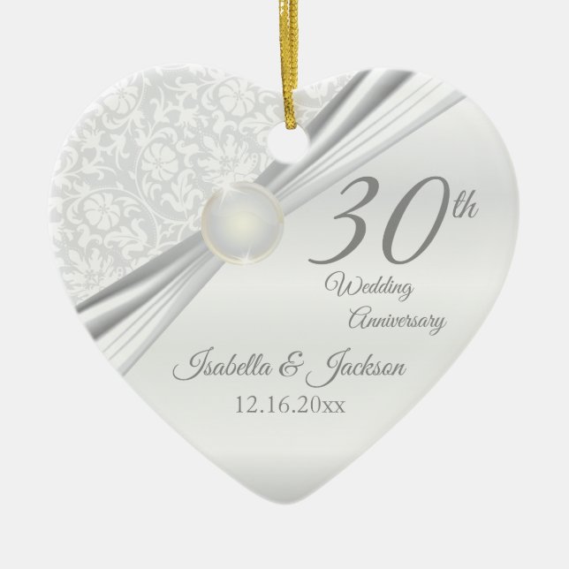 30th Pearl  Anniversary Ceramic Tree Decoration (Front)