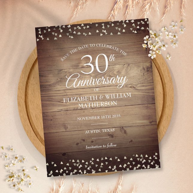 30th Pearl Anniversary Save the Date Rustic Wood Postcard (Creator Uploaded)
