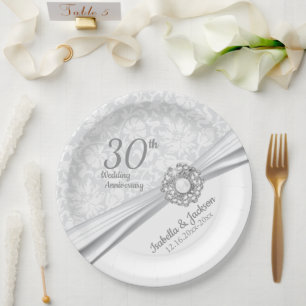 30th Pearl Jewel Wedding Anniversary  Paper Plate