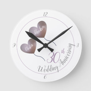 30th pearl purple balloon wedding anniversary round clock