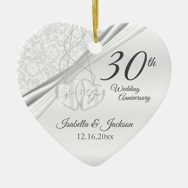30th Pearl Wedding Anniversary Ceramic Ornament (Front)