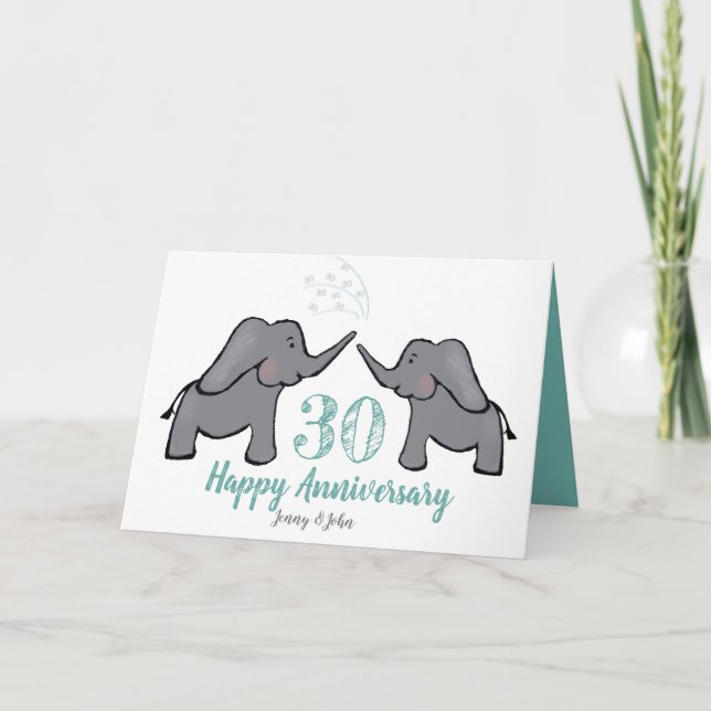 30th pearl wedding anniversary cute elephant card (Front)