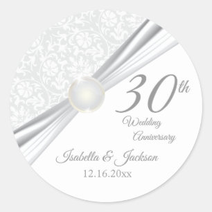 30th Pearl Wedding Anniversary Design Classic Round Sticker