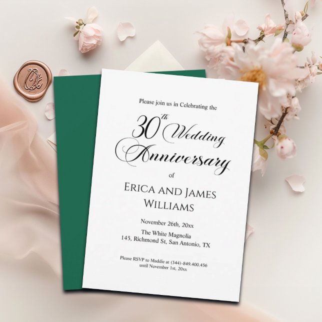 30th Pearl Wedding Anniversary Elegant Script Invitation (Creator Uploaded)