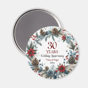 30th Pearl Wedding Anniversary Elegant Winter Magnet