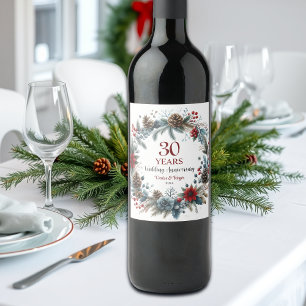 30th Pearl Wedding Anniversary Elegant Winter Wine Label