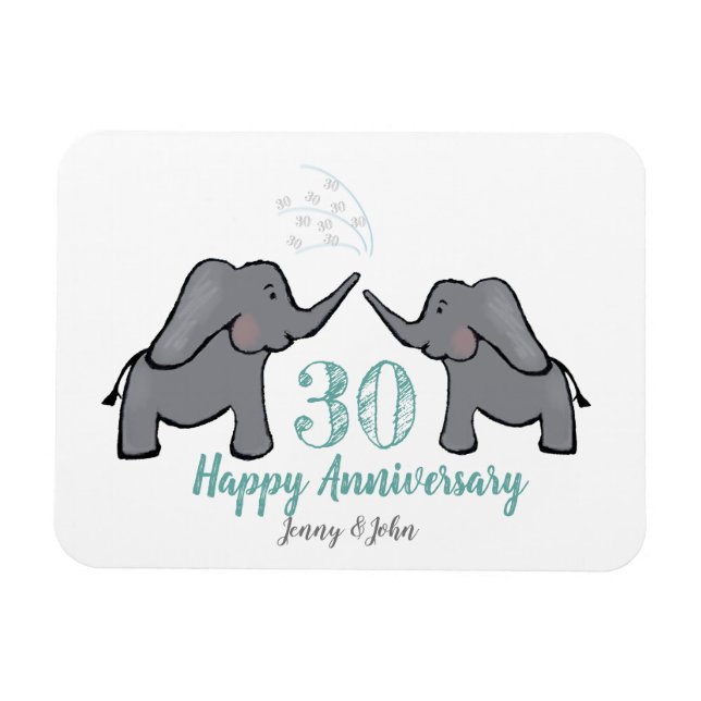 30th pearl wedding anniversary elephant magnet (Horizontal)