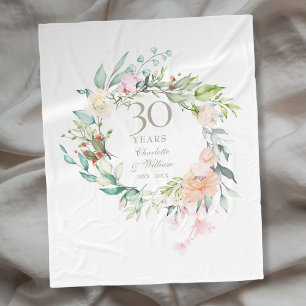 30th Pearl Wedding Anniversary Floral Garland Fleece Blanket