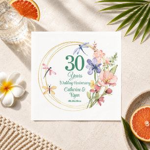 30th Pearl Wedding Anniversary Gold Frame Floral Napkin