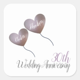 30th pearl wedding anniversary heart balloons square sticker