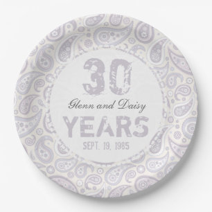 30th Pearl Wedding Anniversary Paisley Pattern Paper Plate