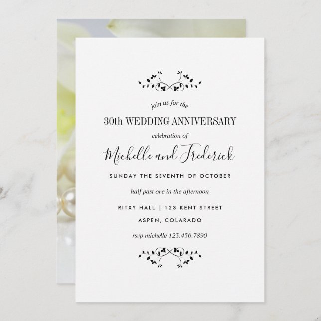 30th Pearl Wedding Anniversary Personalised Invitation (Front/Back)
