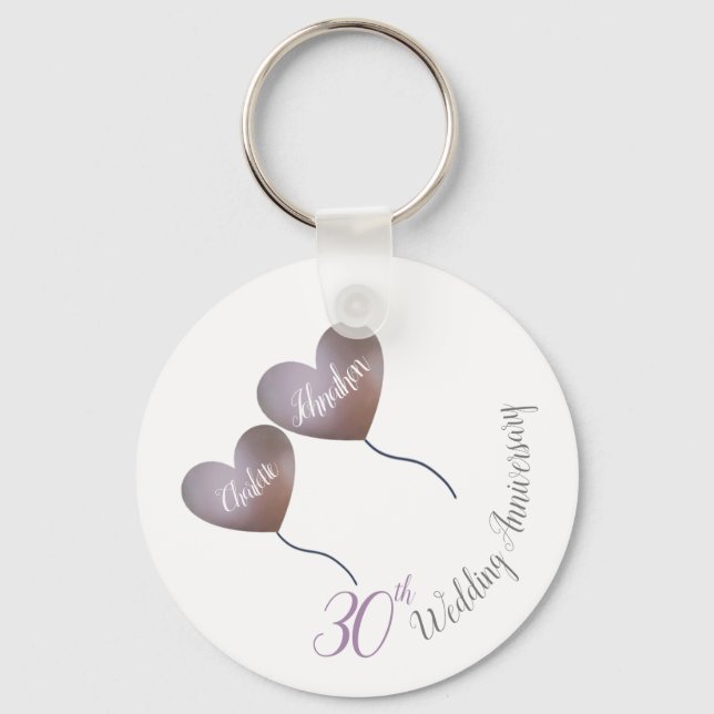 30th Pearl wedding anniversary purple balloons Key Ring (Front)