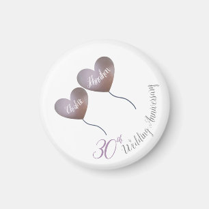 30th Pearl wedding anniversary purple balloons Magnet