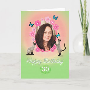 30th photo card with cats and butterflies,