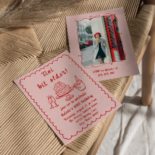 30th Pink Champagne Cake Photo Birthday Party Invitation