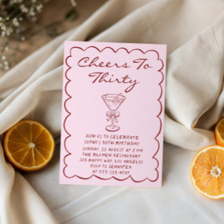 30th Pink “Cheers to Thirty” Martini Birthday Invitation