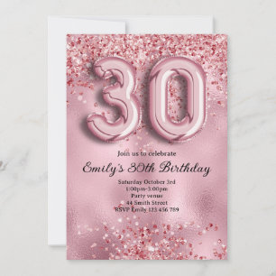 30th Pink Glitter Birthday Invitation