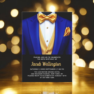 30th Royal Blue and Gold Tuxedo Birthday Event Invitation
